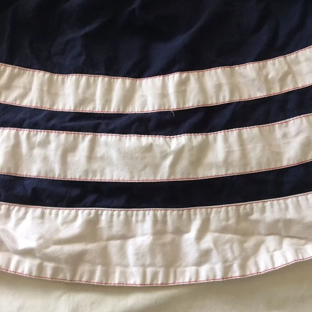 Oshkosh Girls Skirt Short Striped Blue White Size 7 red Bow Elastic Waistline